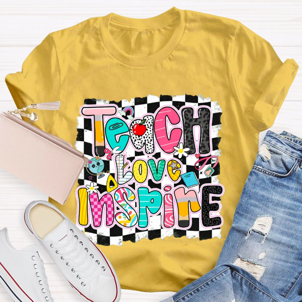 Teach Love Inspire Black And White Squares T-shirt