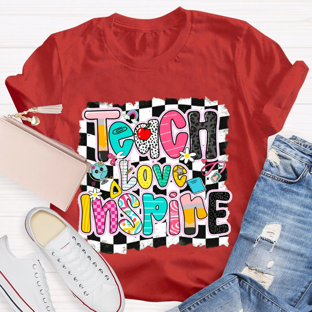 Teach Love Inspire Black And White Squares T-shirt