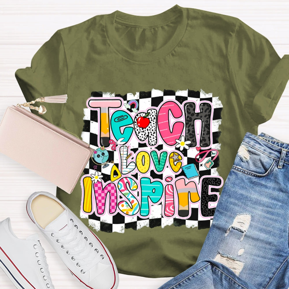 Teach Love Inspire Black And White Squares T-shirt