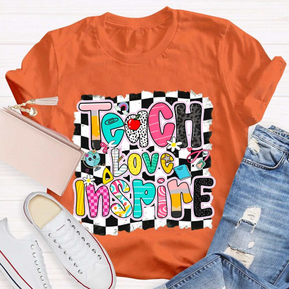 Teach Love Inspire Black And White Squares T-shirt