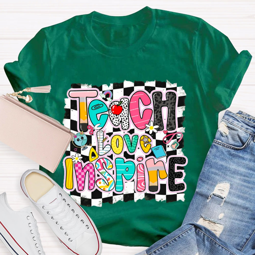 Teach Love Inspire Black And White Squares T-shirt