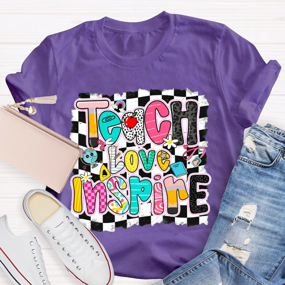 Teach Love Inspire Black And White Squares T-shirt