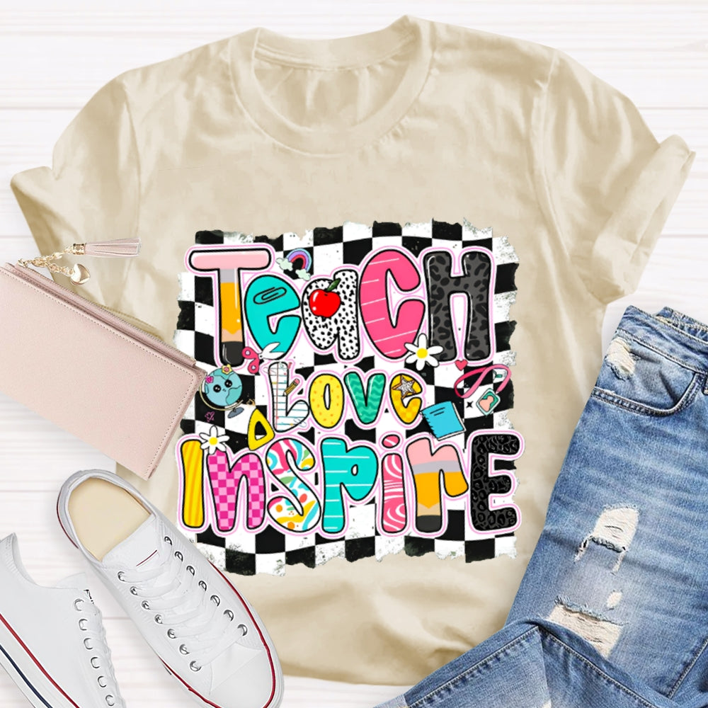 Teach Love Inspire Black And White Squares T-shirt