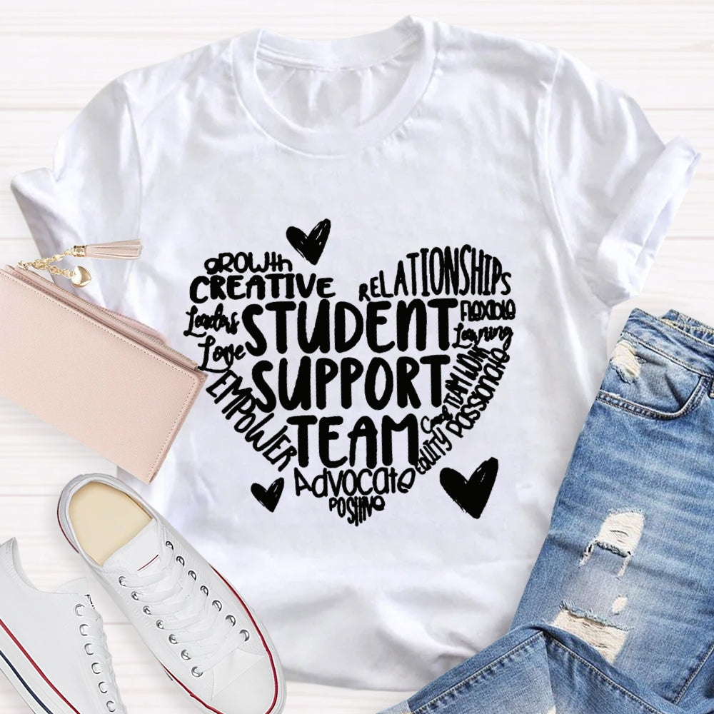 Student Support Team Font Heart T-shirt