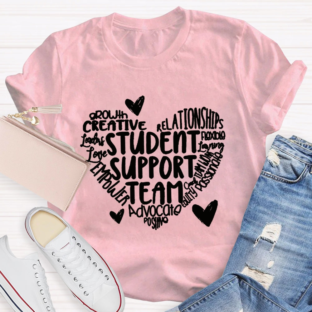 Student Support Team Font Heart T-shirt