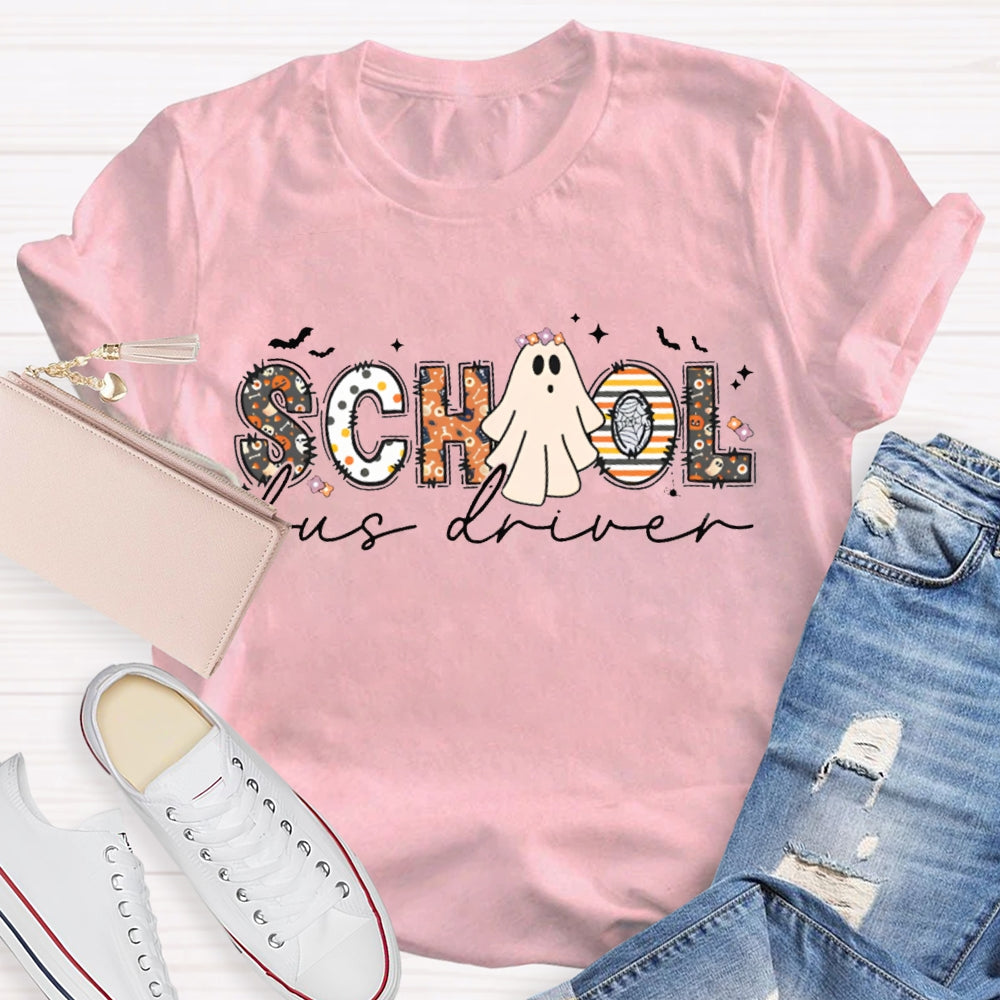 School Bus Driver Cute Little Ghost Halloween T-shirt