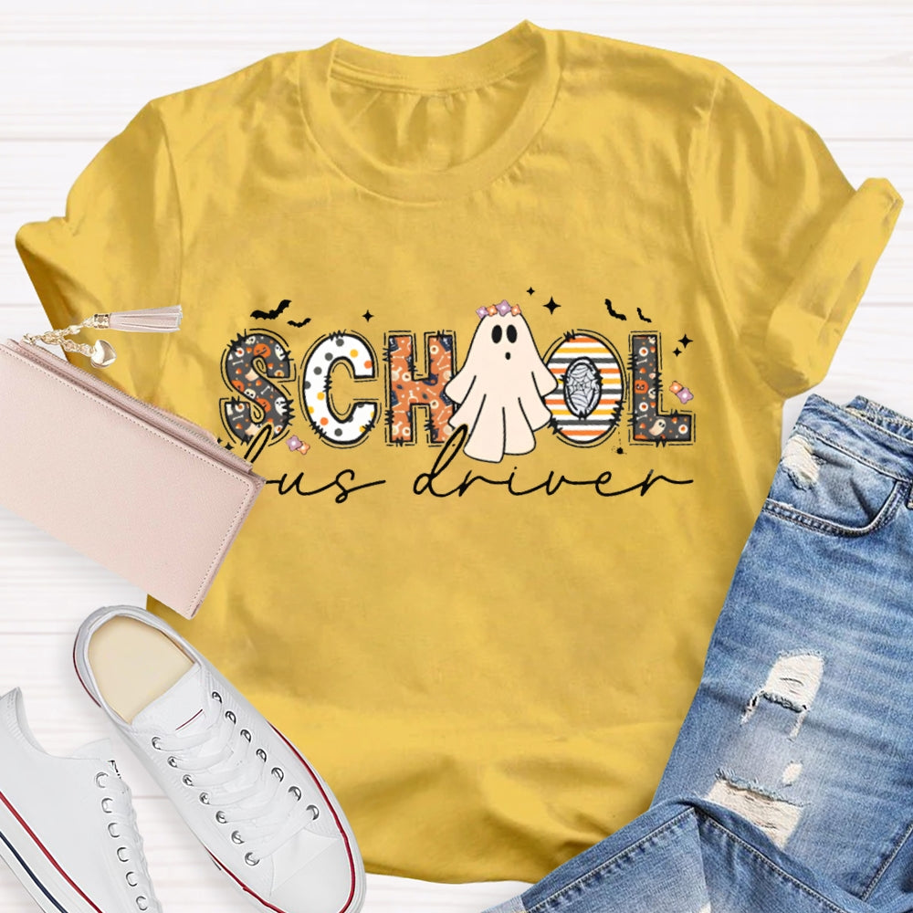 School Bus Driver Cute Little Ghost Halloween T-shirt