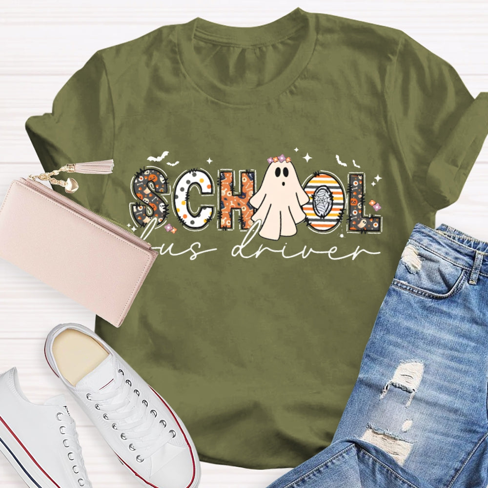School Bus Driver Cute Little Ghost Halloween T-shirt