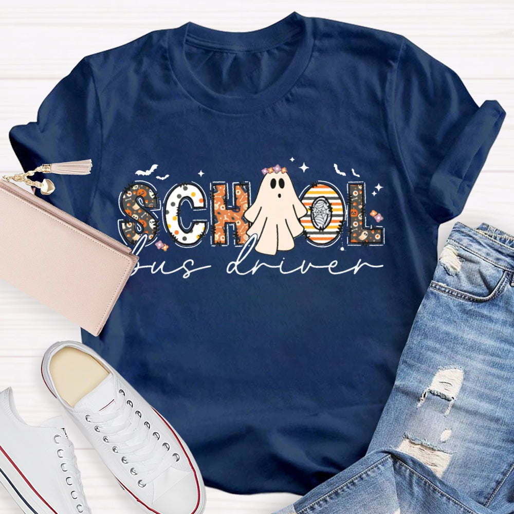School Bus Driver Cute Little Ghost Halloween T-shirt
