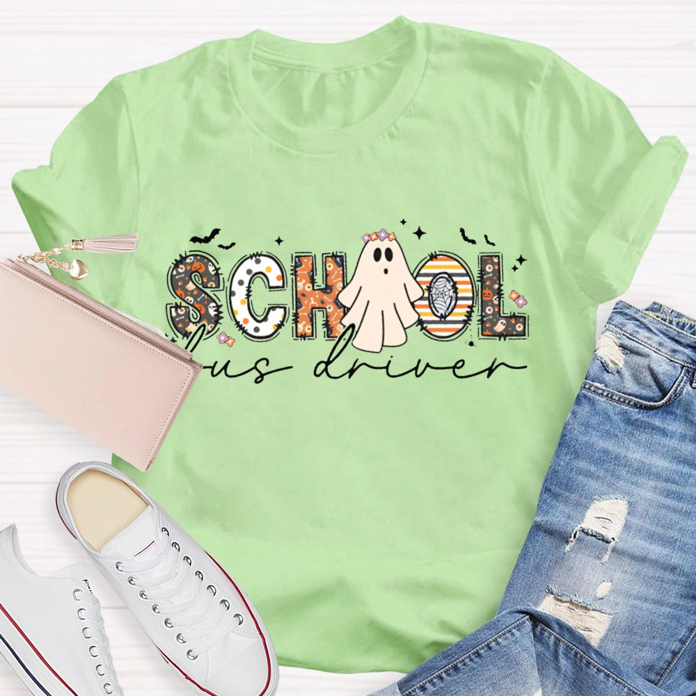 School Bus Driver Cute Little Ghost Halloween T-shirt