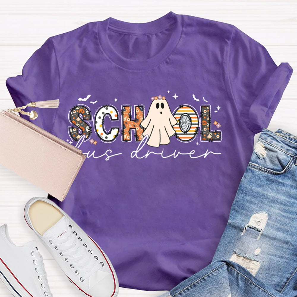 School Bus Driver Cute Little Ghost Halloween T-shirt