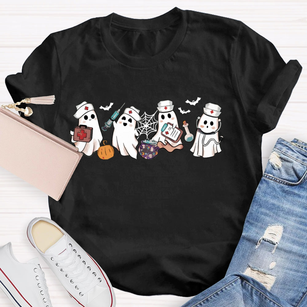 School Nurse Four Busy Little Ghosts Halloween T-shirt