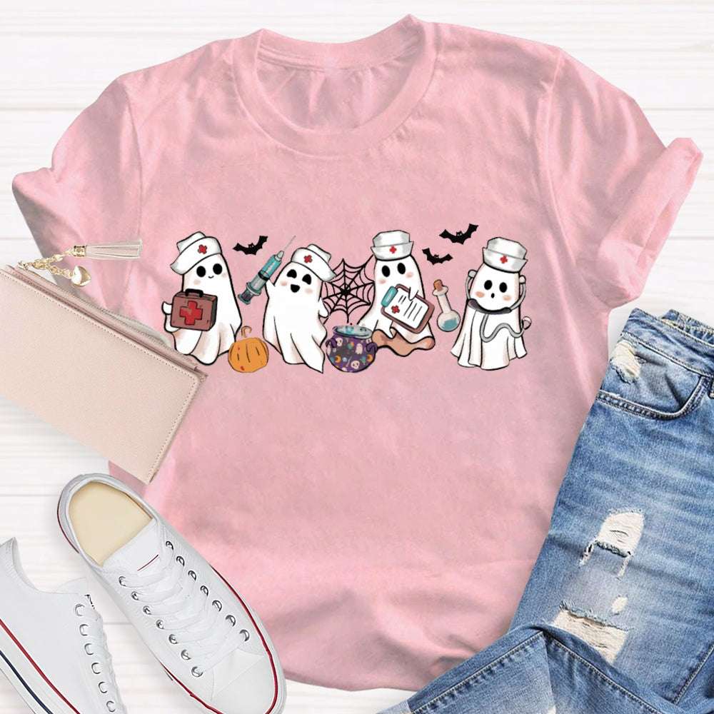 School Nurse Four Busy Little Ghosts Halloween T-shirt