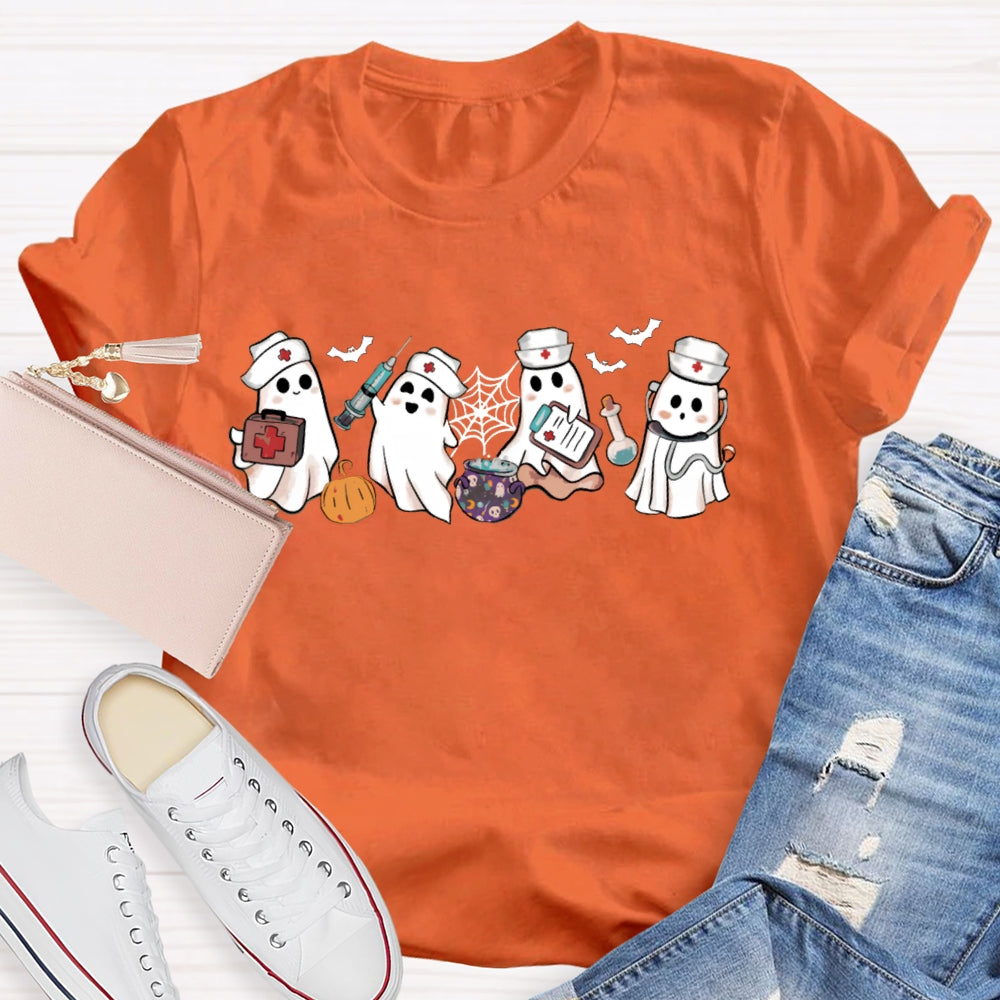 School Nurse Four Busy Little Ghosts Halloween T-shirt