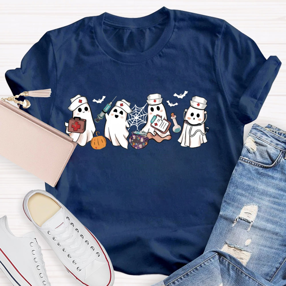School Nurse Four Busy Little Ghosts Halloween T-shirt