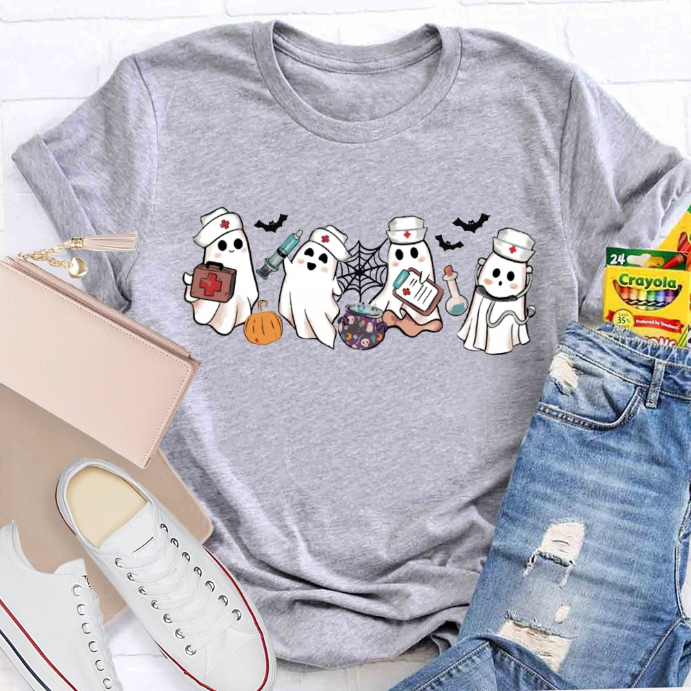 School Nurse Four Busy Little Ghosts Halloween T-shirt