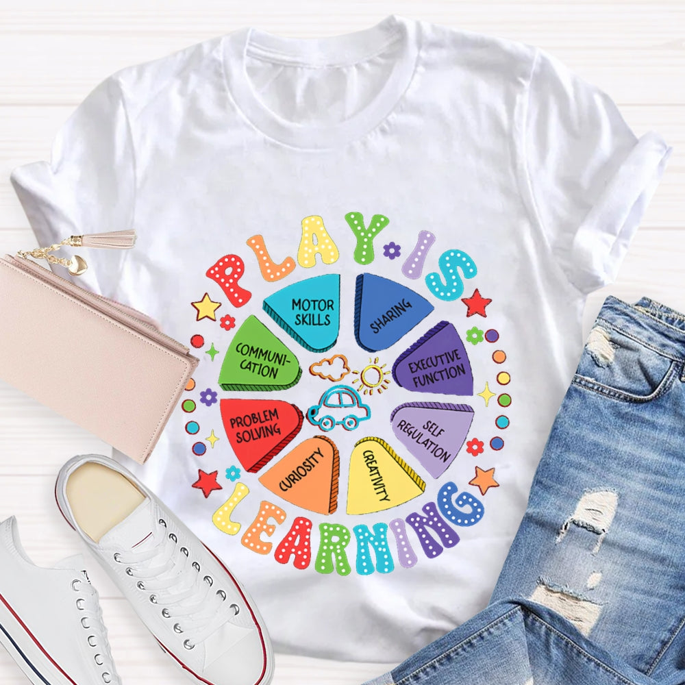 Play Is Learning Sharing Communication Satr Heart Printed T-Shirt