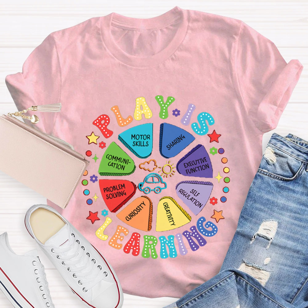 Play Is Learning Sharing Communication Satr Heart Printed T-Shirt