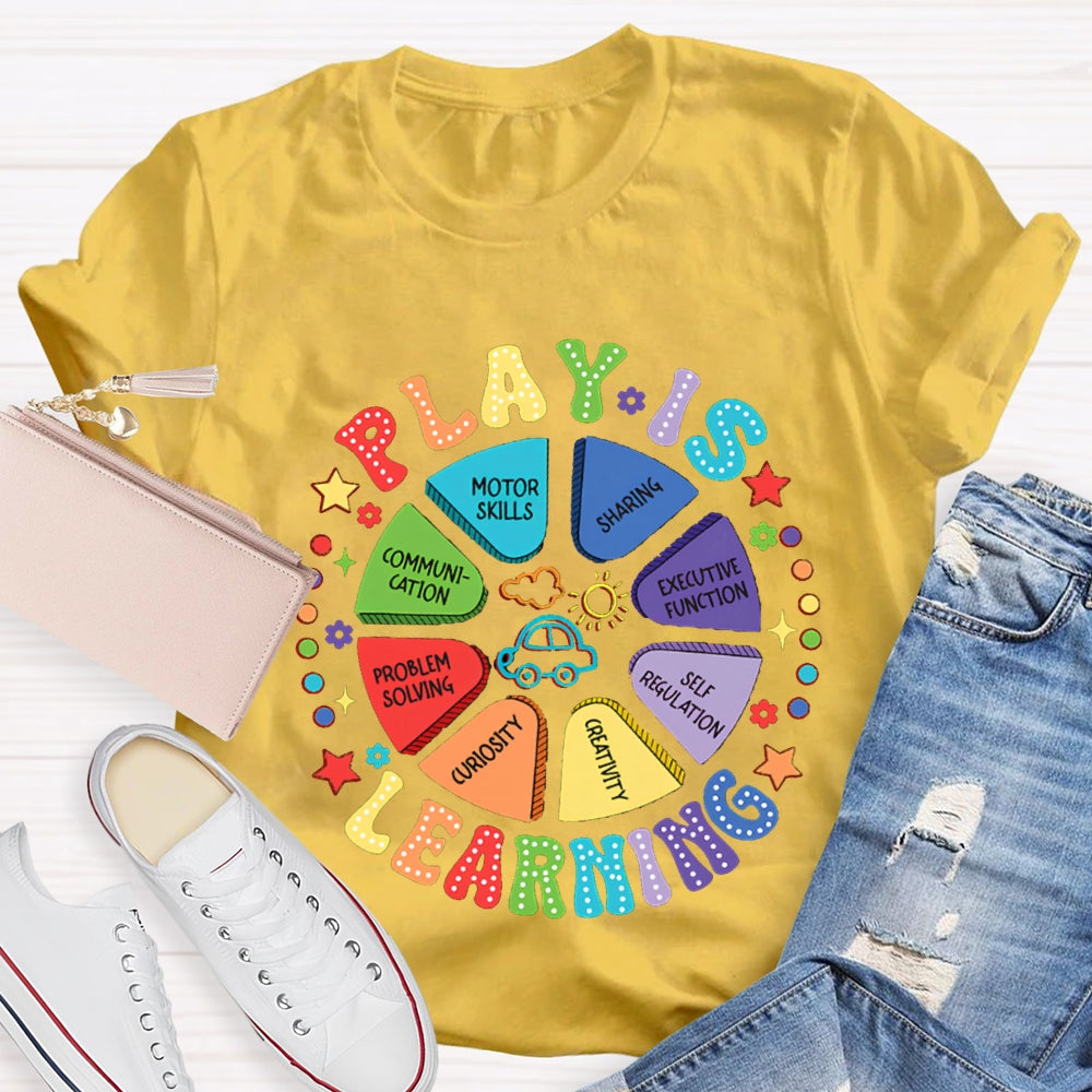 Play Is Learning Sharing Communication Satr Heart Printed T-Shirt