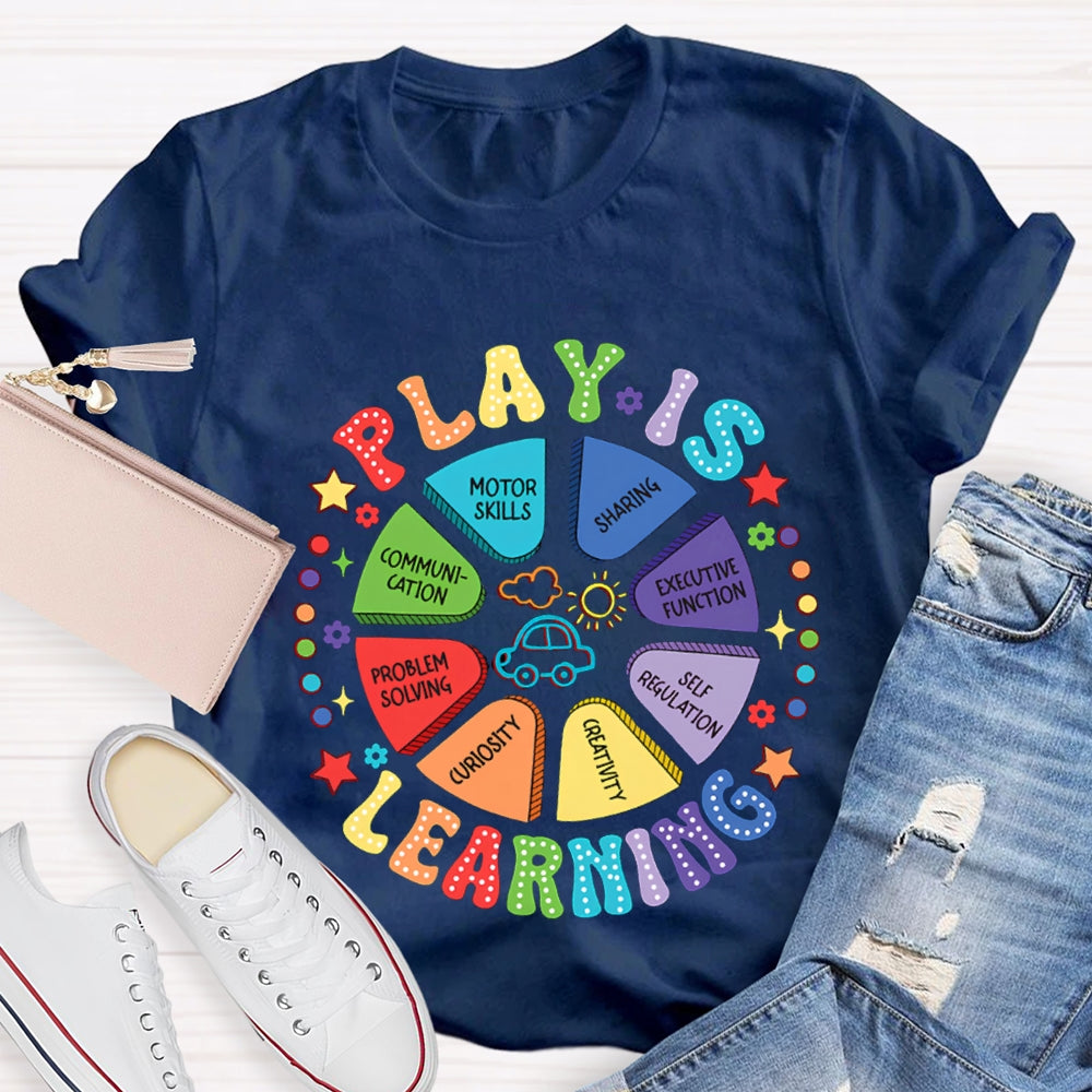Play Is Learning Sharing Communication Satr Heart Printed T-Shirt