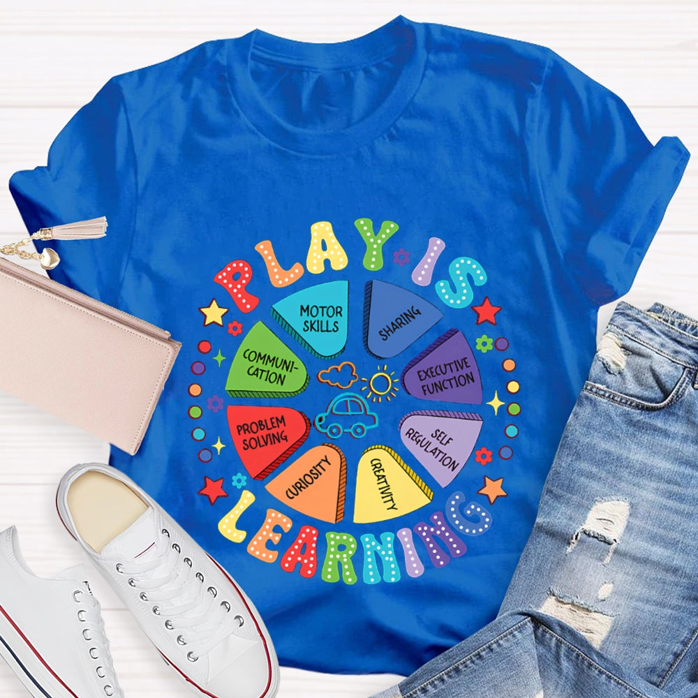 Play Is Learning Sharing Communication Satr Heart Printed T-Shirt