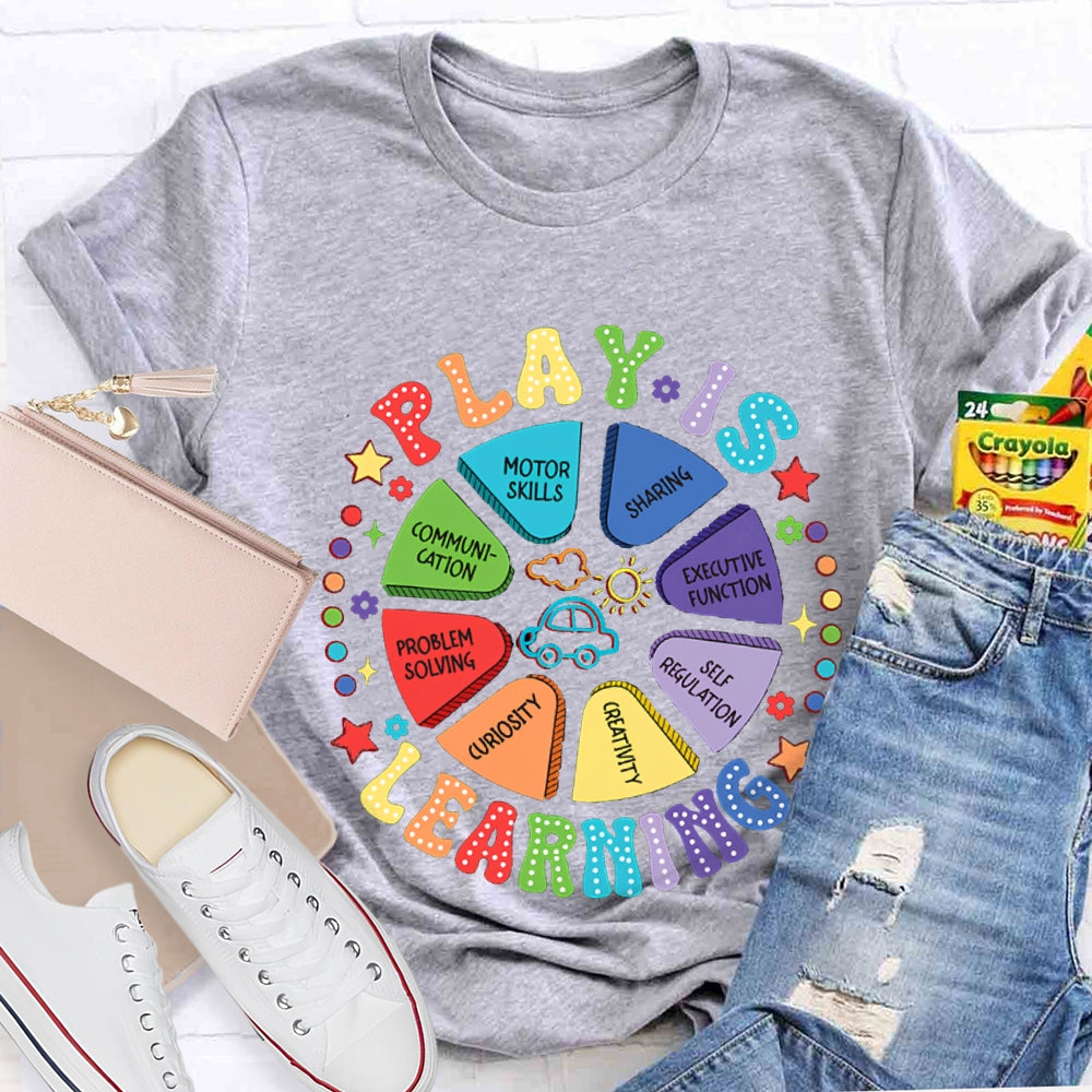 Play Is Learning Sharing Communication Satr Heart Printed T-Shirt