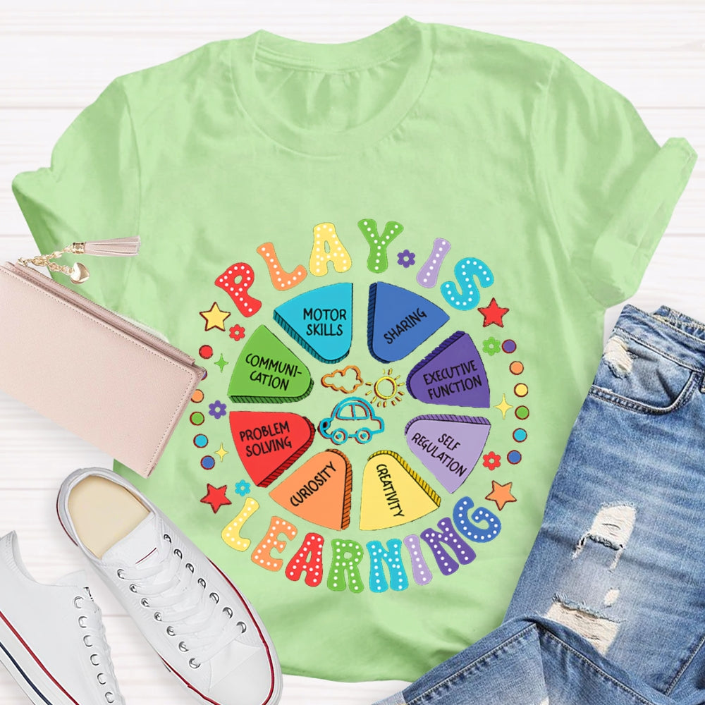 Play Is Learning Sharing Communication Satr Heart Printed T-Shirt