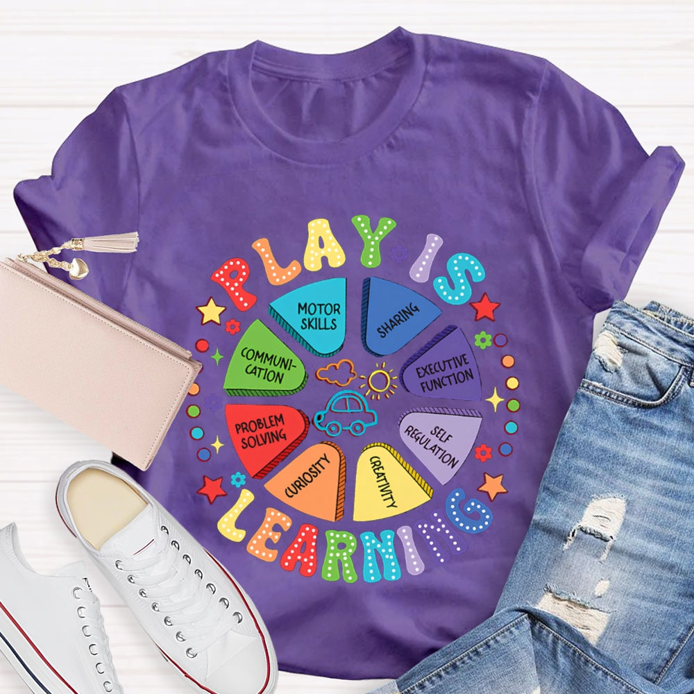 Play Is Learning Sharing Communication Satr Heart Printed T-Shirt