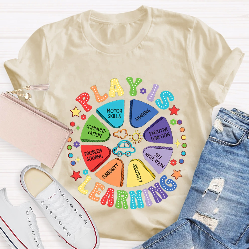 Play Is Learning Sharing Communication Satr Heart Printed T-Shirt