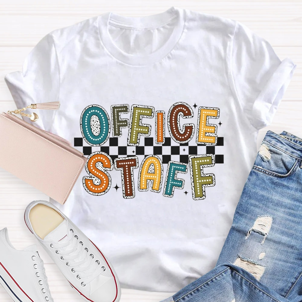 Office Staff Fall Season Checkerboard Design T-Shirt