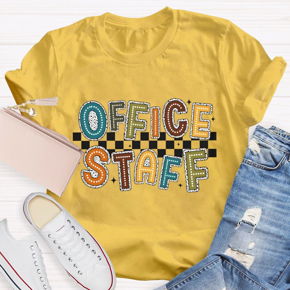 Office Staff Fall Season Checkerboard Design T-Shirt