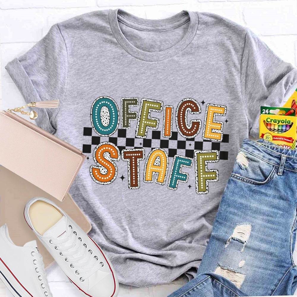 Office Staff Fall Season Checkerboard Design T-Shirt