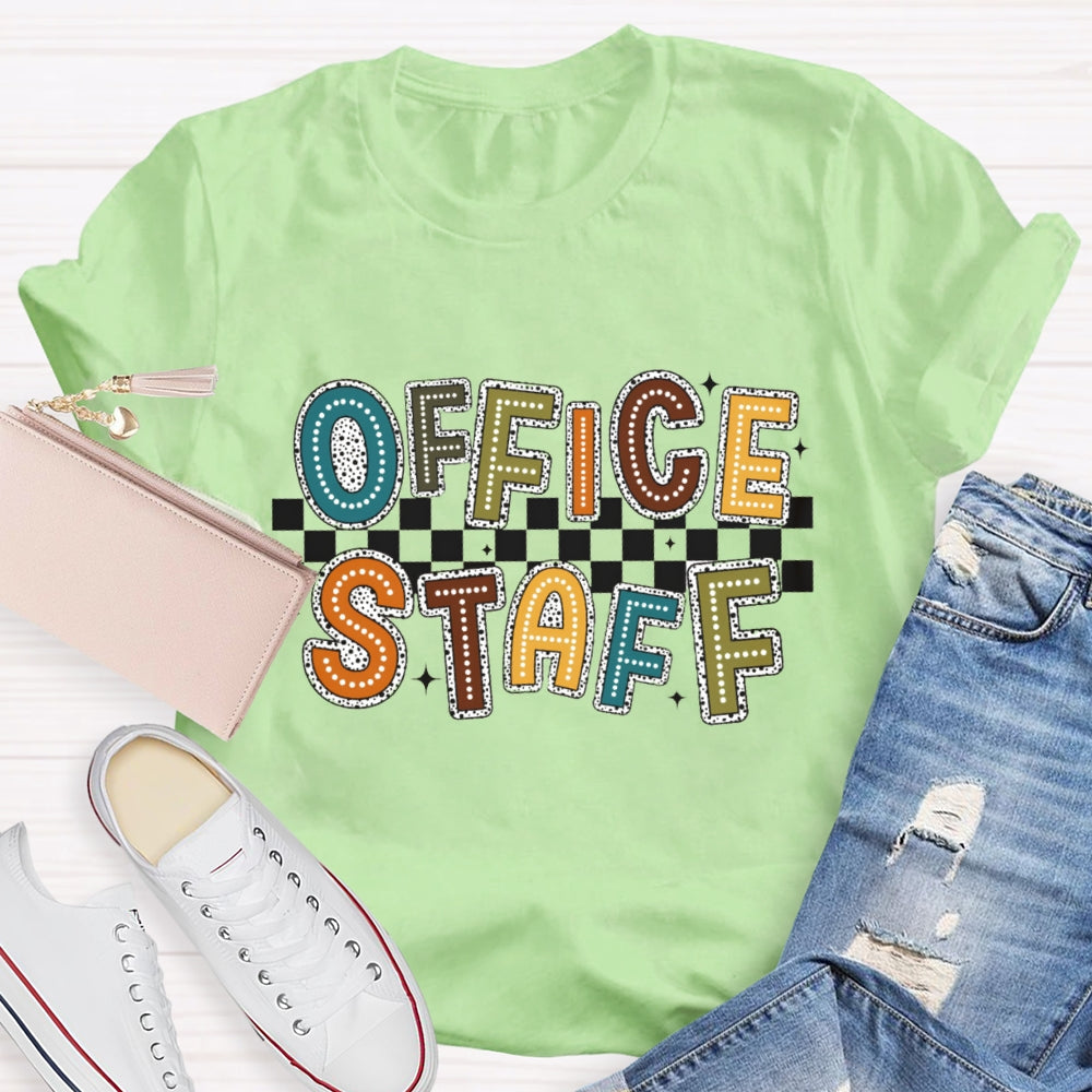 Office Staff Fall Season Checkerboard Design T-Shirt