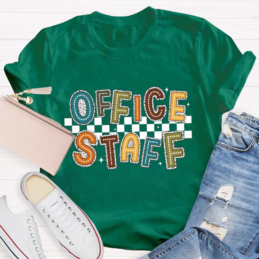 Office Staff Fall Season Checkerboard Design T-Shirt