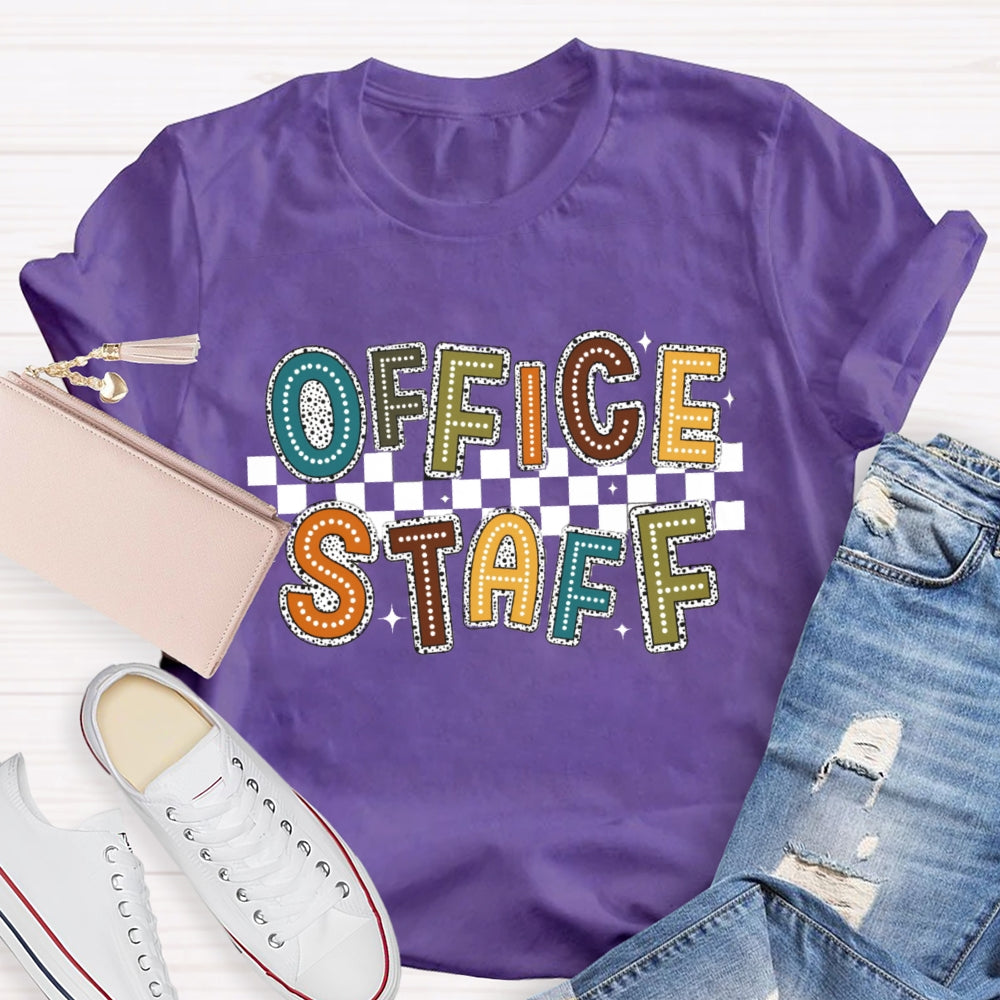 Office Staff Fall Season Checkerboard Design T-Shirt