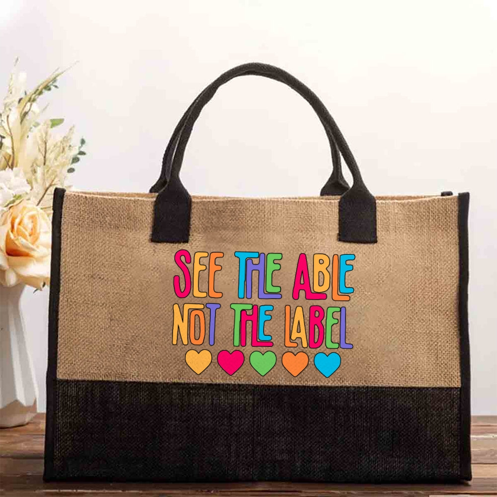 See The Able Not The Label Colorful Letter And Heart Cotton Tote Bag