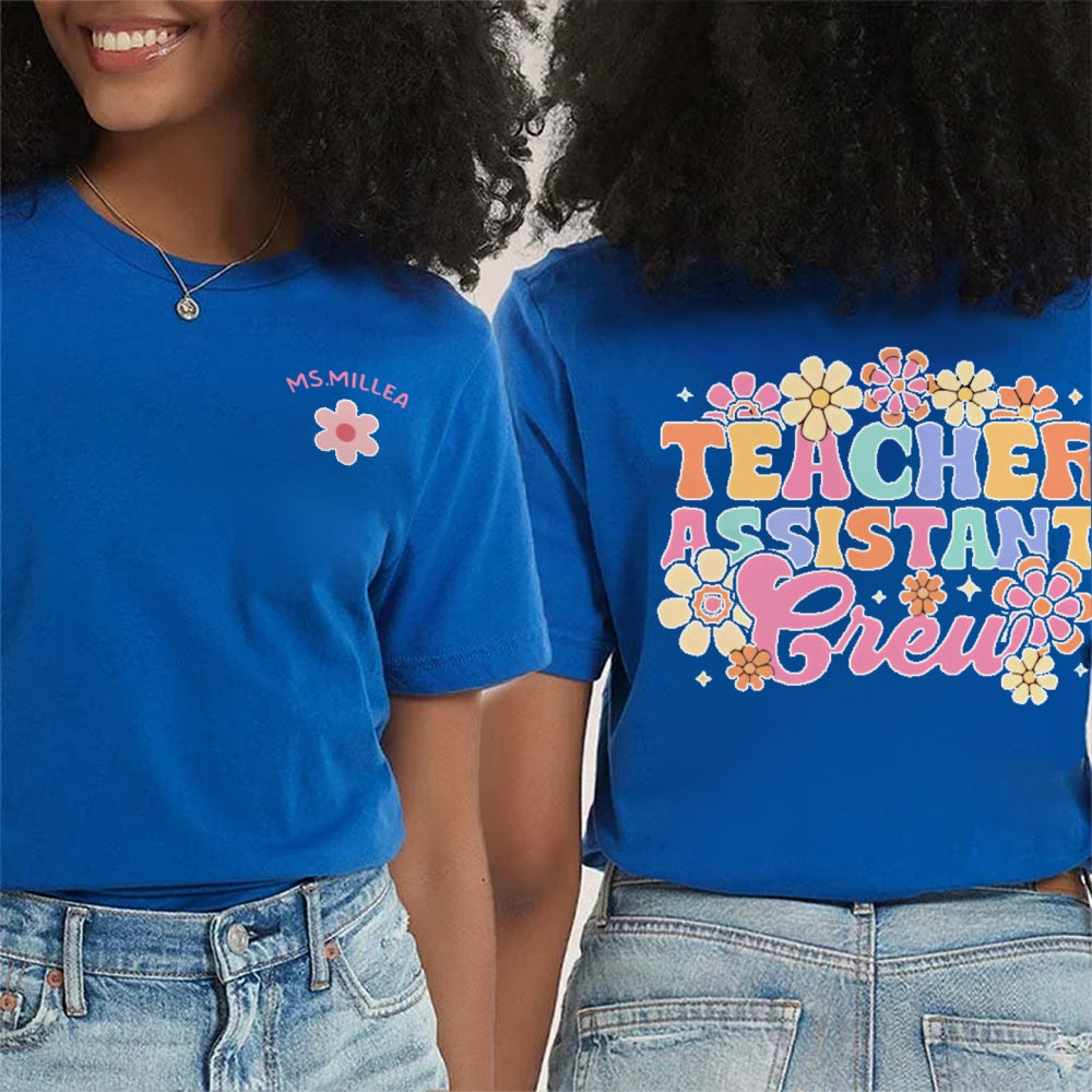 Personalized Name Teacher Assistant Crew Double Printed T-shirt