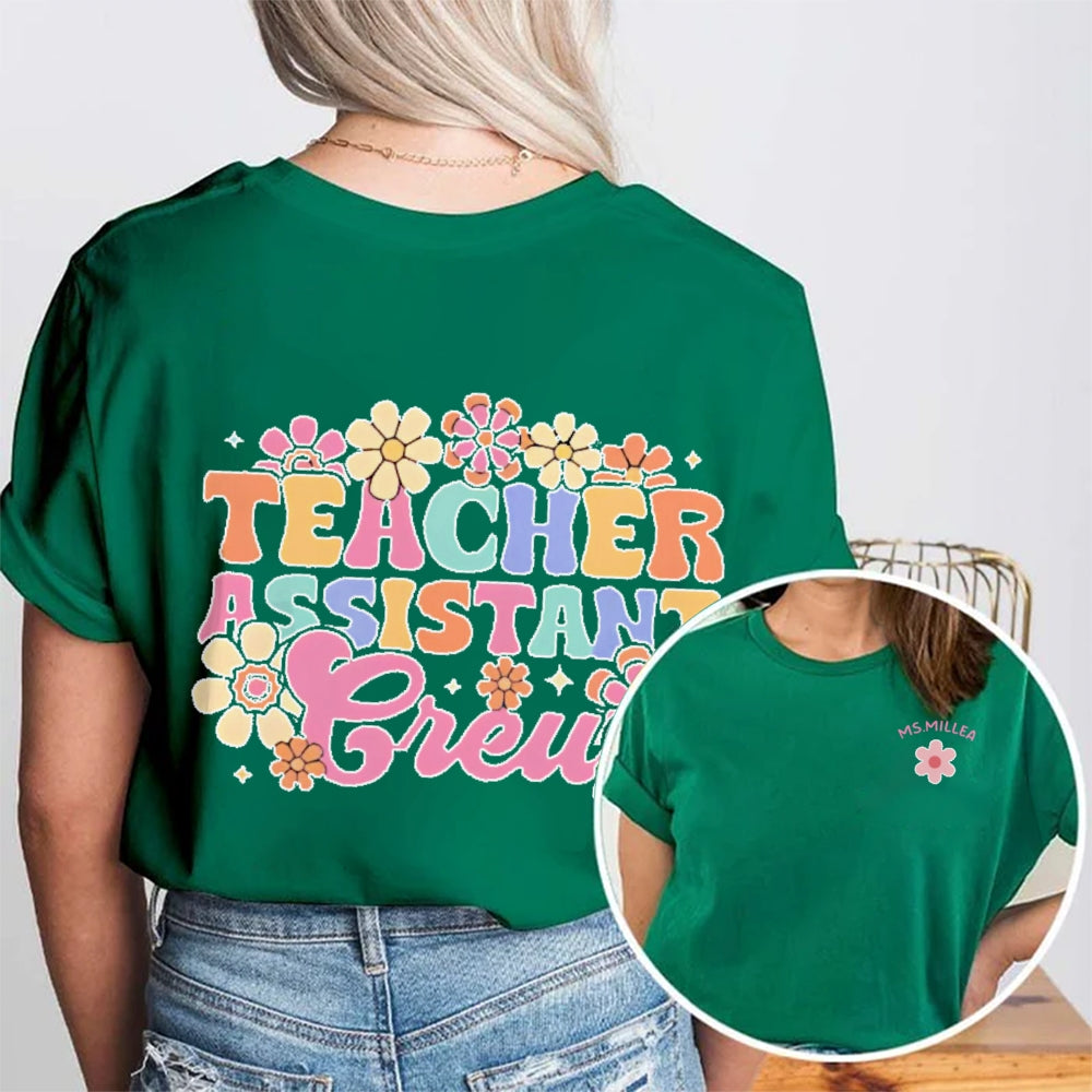 Personalized Name Teacher Assistant Crew Double Printed T-shirt