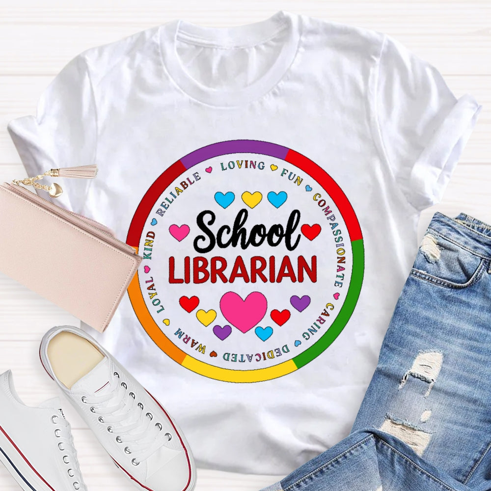 School Librarian Round Letters T-shirt