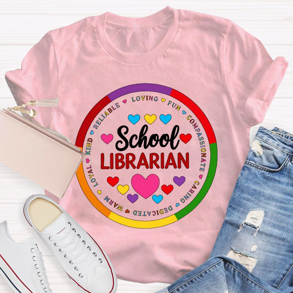 School Librarian Round Letters T-shirt