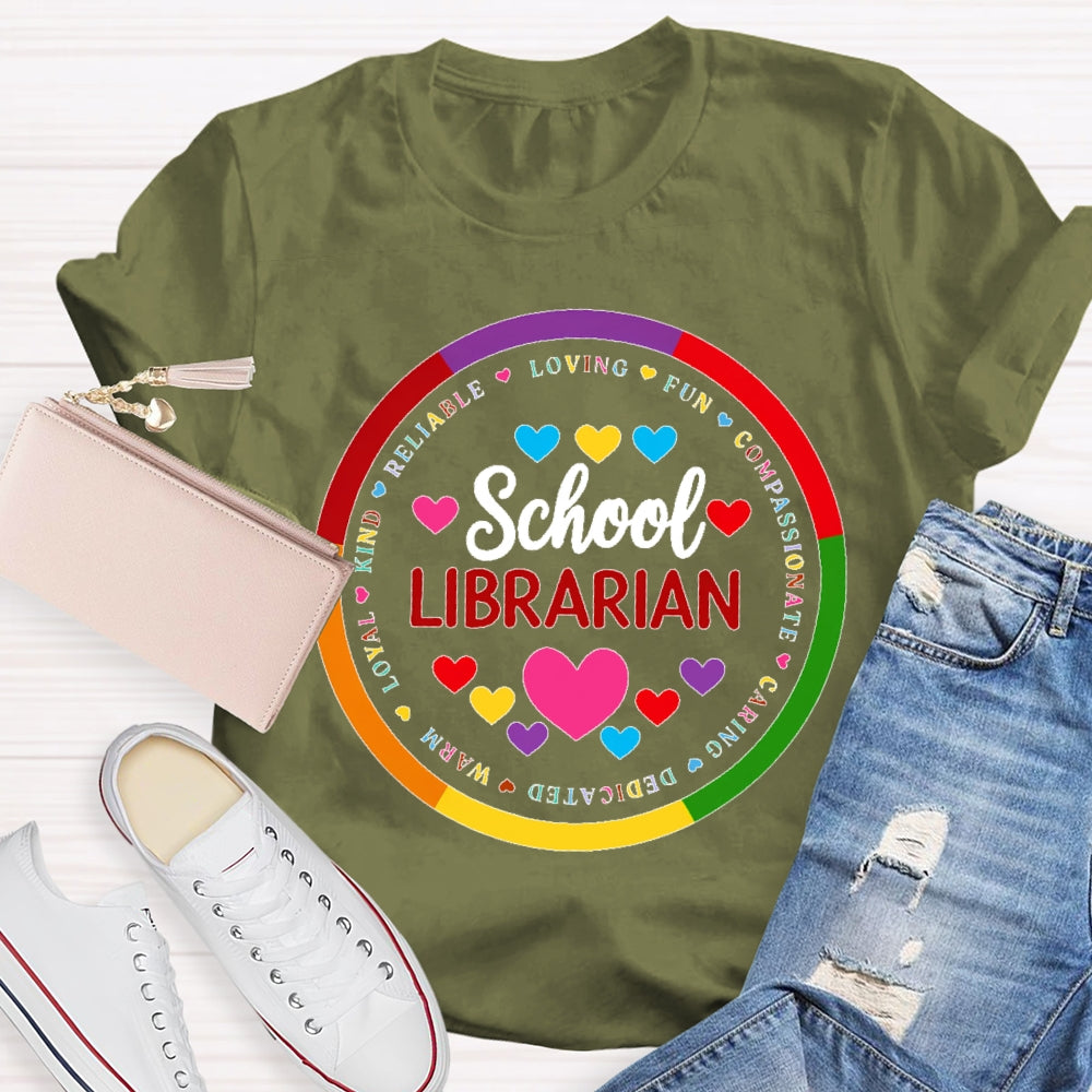 School Librarian Round Letters T-shirt