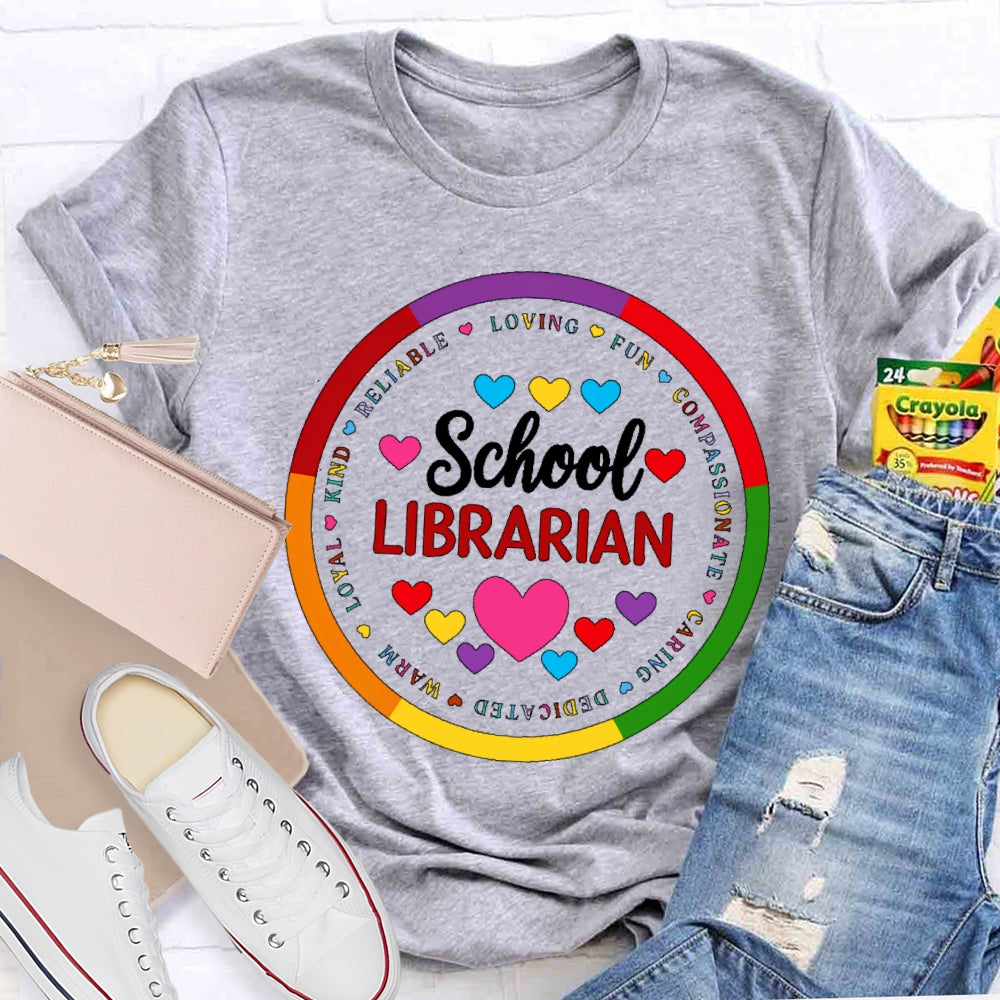 School Librarian Round Letters T-shirt