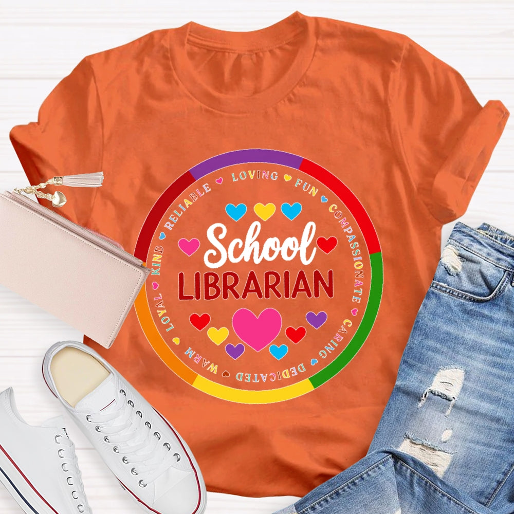 School Librarian Round Letters T-shirt