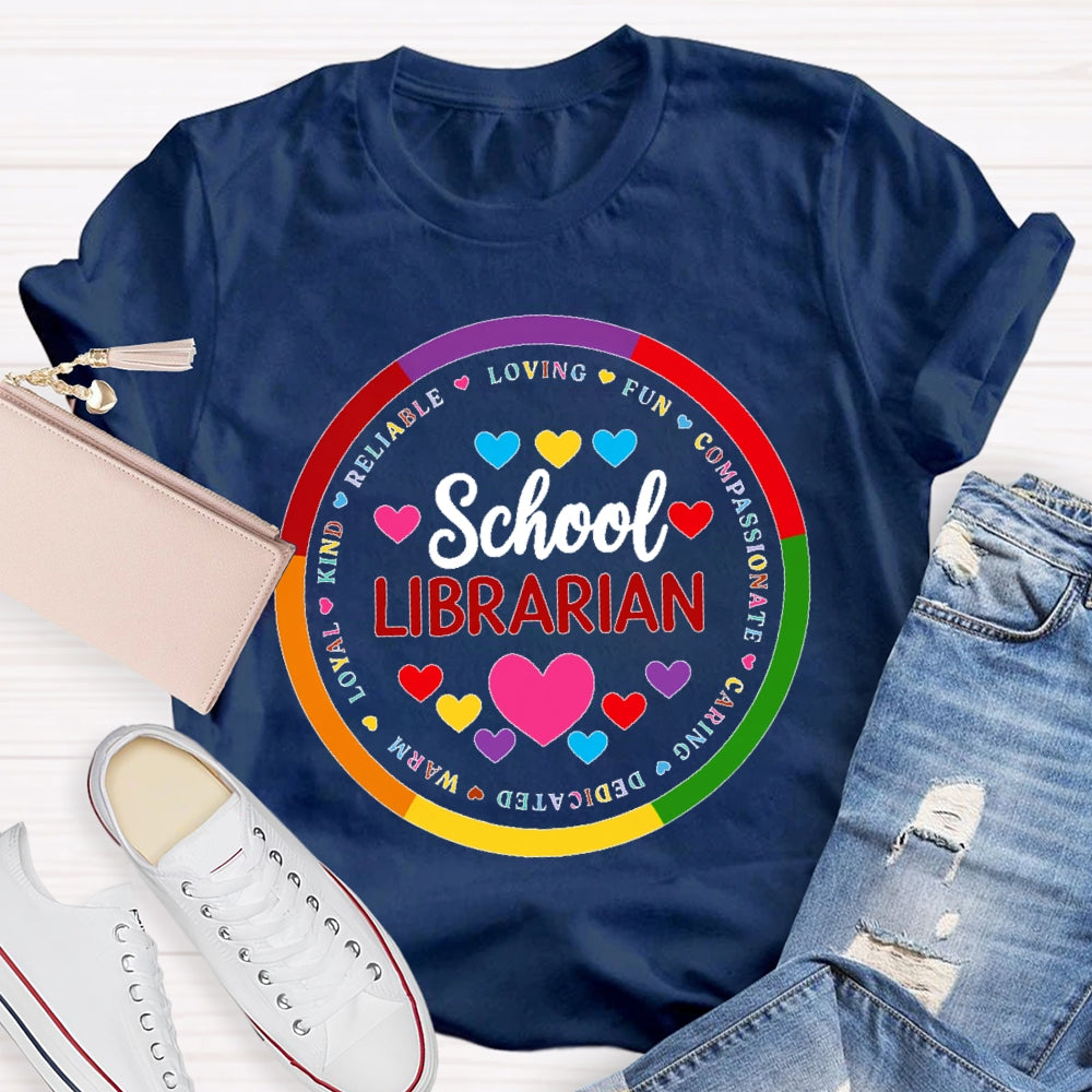 School Librarian Round Letters T-shirt