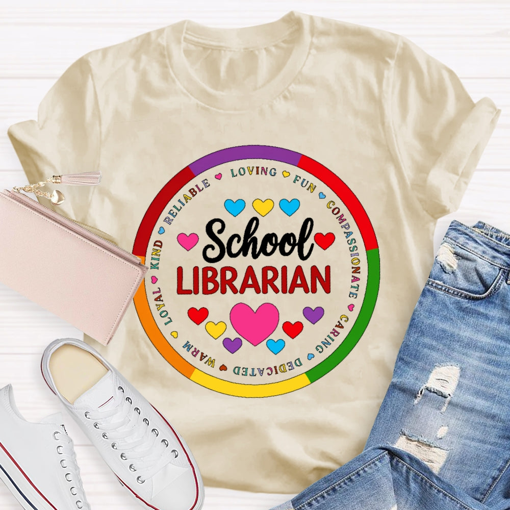 School Librarian Round Letters T-shirt