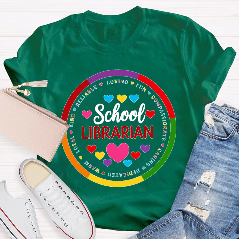 School Librarian Round Letters T-shirt