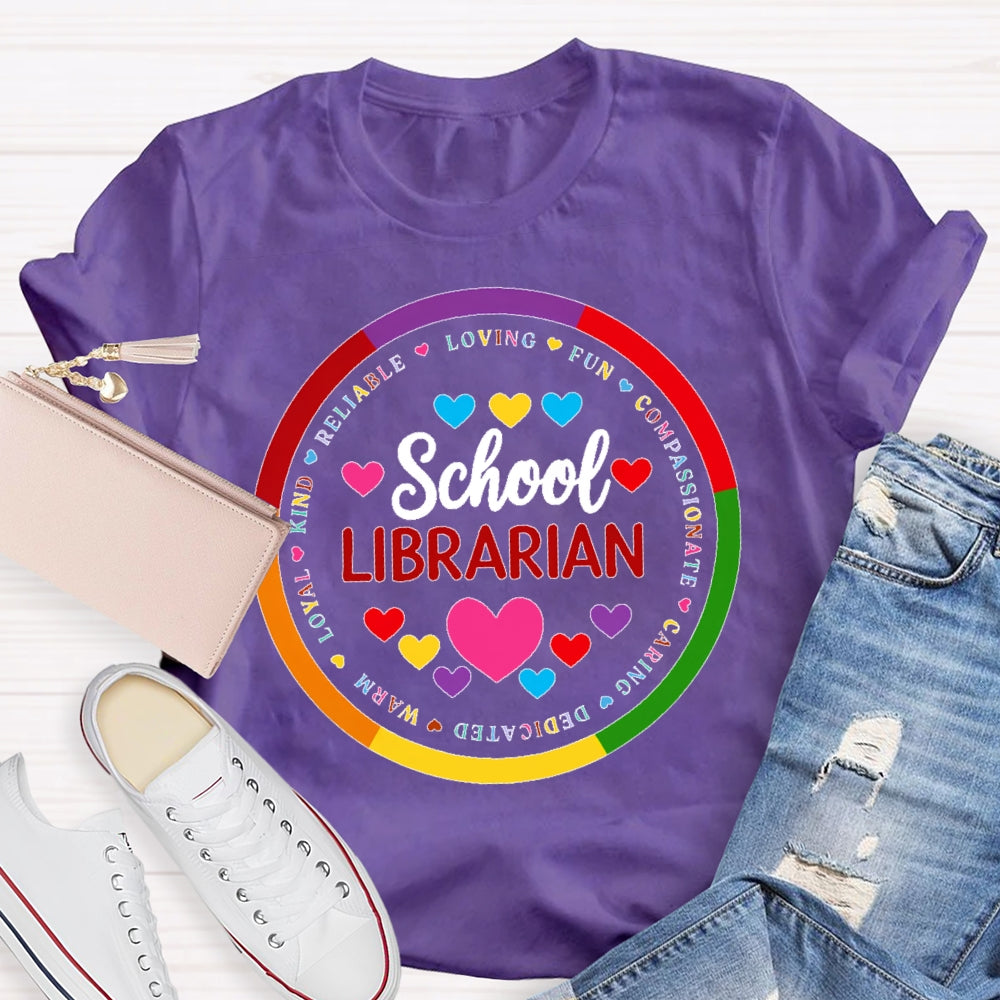 School Librarian Round Letters T-shirt
