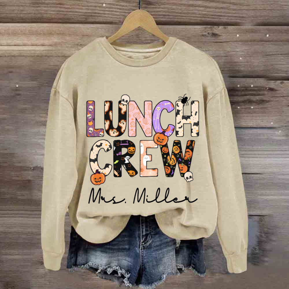 Personalized Name Lunch Lady Pumpkin And Bat Font Halloween sweatshirt