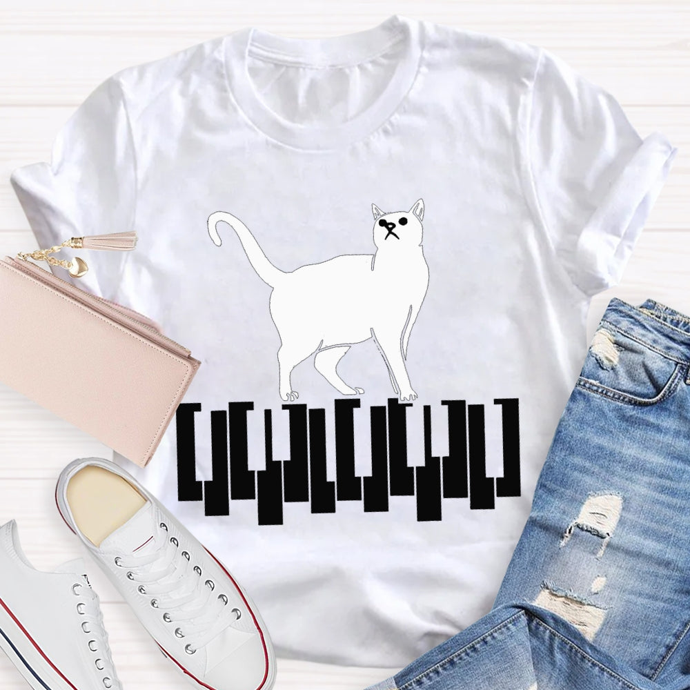 Kitten Stepping On The Piano Music Teacher T-shirt