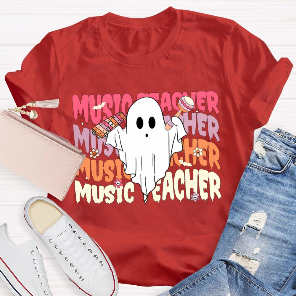 Colorful Music Teacher And A Little Ghost Music Teacher T-shirt